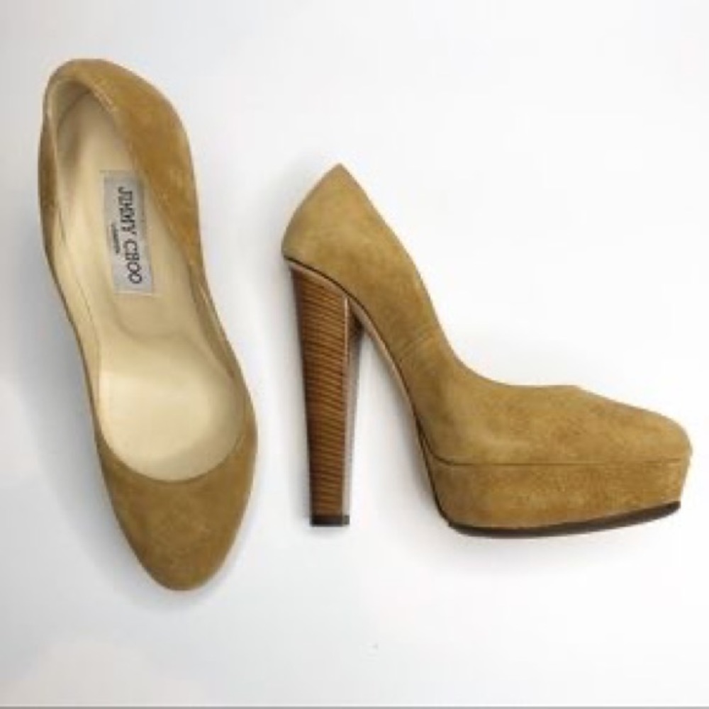 Jimmy choo tan suede platform pumps